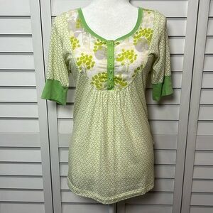 Anthropologie Green Floral Top